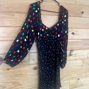 RIXO Multicolor Polka Dot Long Sleeve Dress